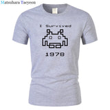 I Survived 1978 Men Tops Tees Gaming T Shirts video game Space Invaders space alien geek nerd pop culture atari Novel t137